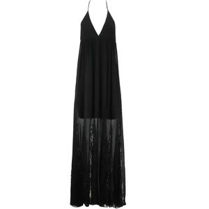 Alice + Olivia Halterneck Lace Trimmed Crepe Maxi Dress Sz. S Sleeveless Dress